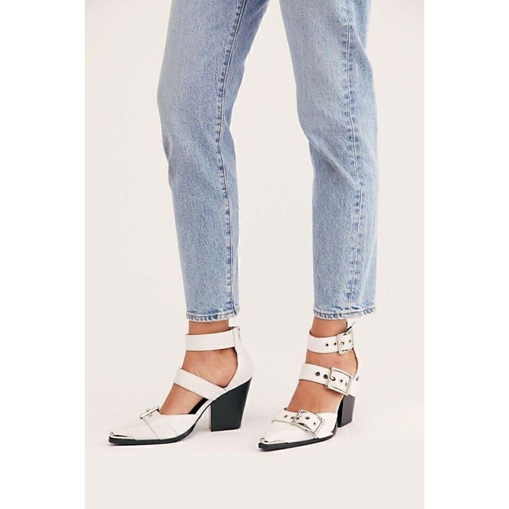 NEW FREE PEOPLE X JEFFREY CAMPBELL HENDRIX HEELS DISTRESSED WHITE